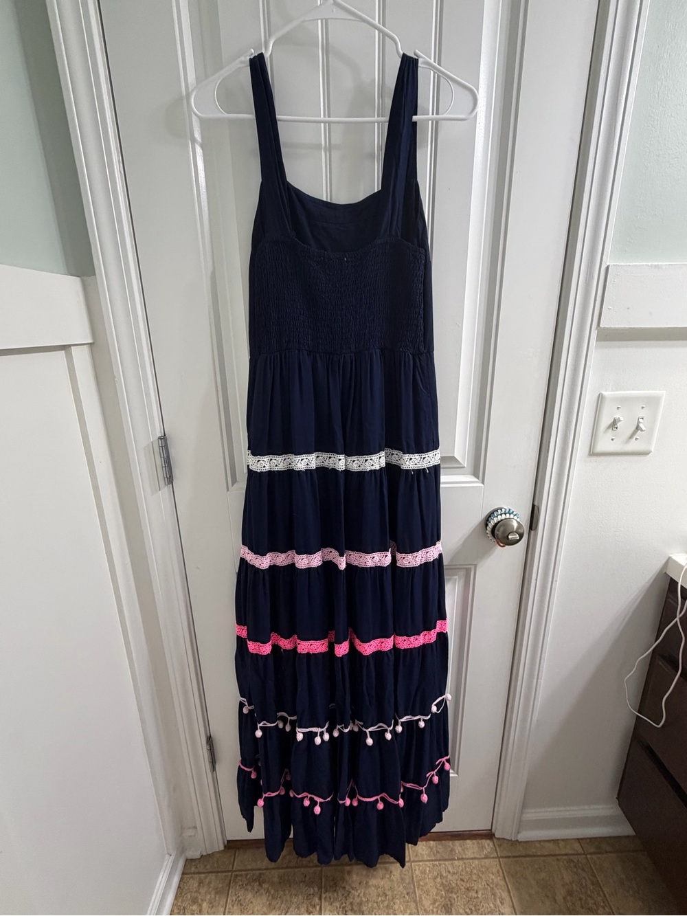 crown & ivy Navy Maxi Sundress Pink and White Lace Accents Sz S Boho Cottagecore - Picture 4 of 9